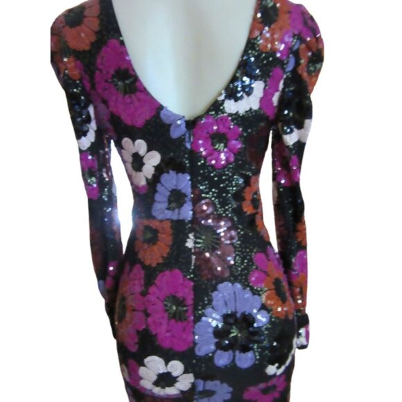 Dress The Population Hazel Floral Sequin Bodycon Dress S - Picture 11 of 12